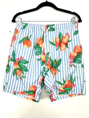 Old Navy Swim Trunks Men's Sz Small Oranges Fruit Floral Blue White Striped